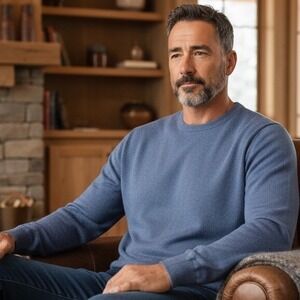 OVS Mens Blue Crewneck Sweater Italian Size L US M Long Sleeve Fine Knit 0832